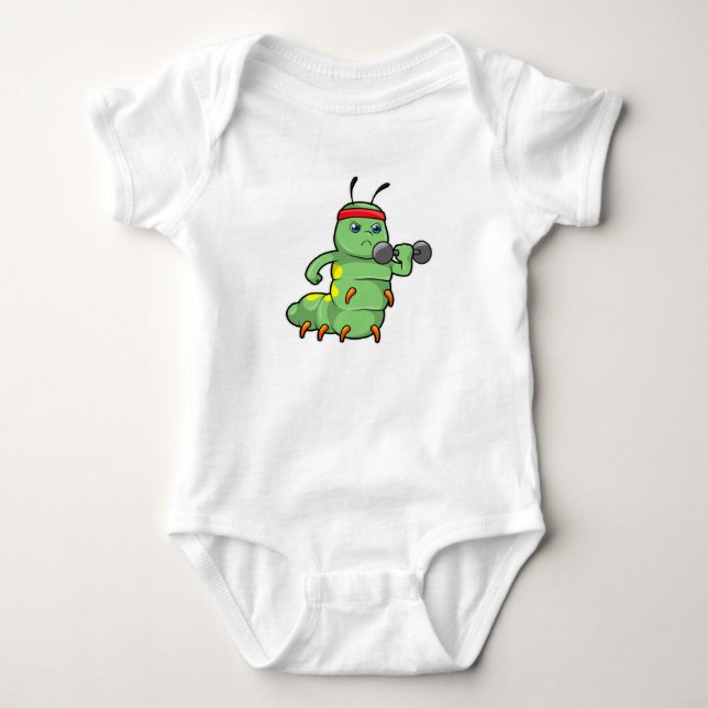 Caterpillar at Strength training with Dumbbell Baby Bodysuit (Front)