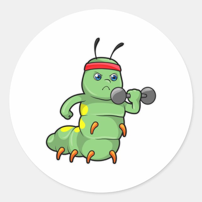 Caterpillar at Strength training with Dumbbell Classic Round Sticker (Front)