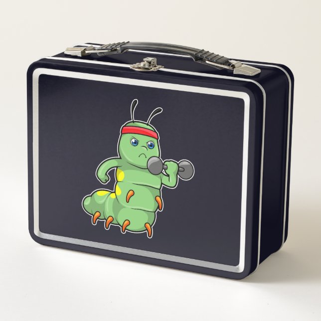 Caterpillar at Strength training with Dumbbell Metal Lunch Box (Front)