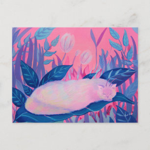 Caterpillar Cat Pink Purple Blue Fantasy Postcard