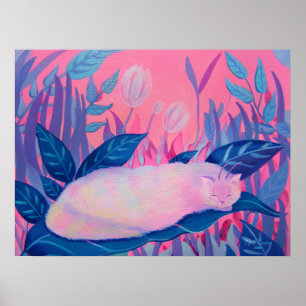 Caterpillar Cat Pink Purple Blue Fantasy Wall Art