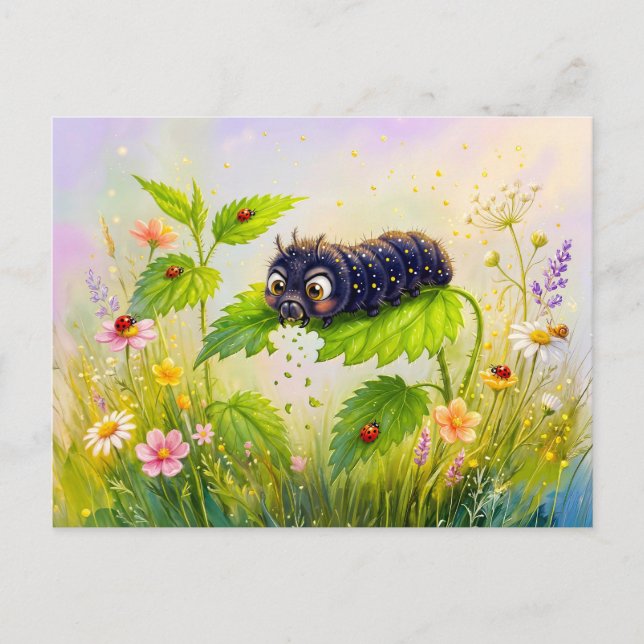 Caterpillar Feeding on Nettle Leaves Postcard (Front)