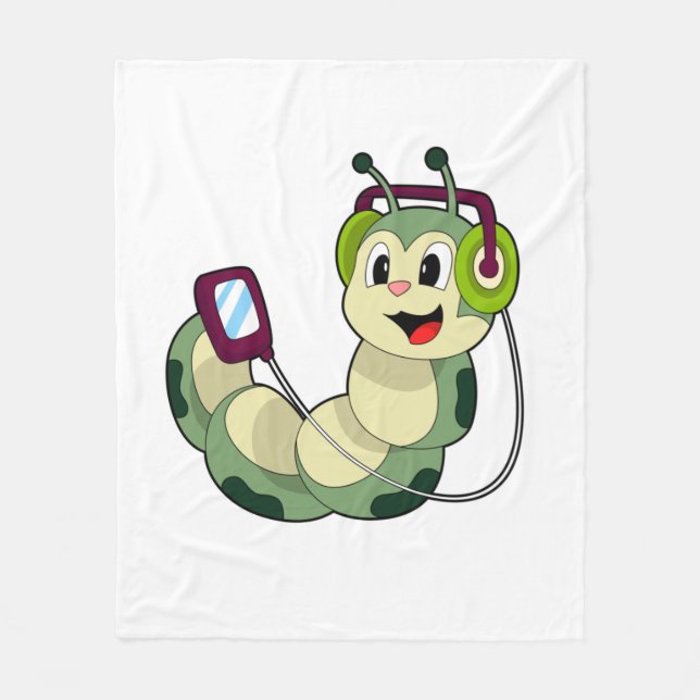 Caterpillar Headphone Music Fleece Blanket (Front)
