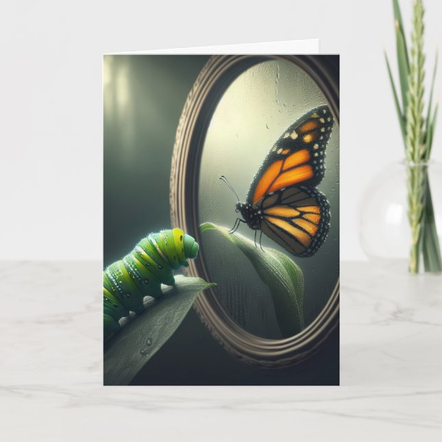 Caterpillar Looking In A Mirror Card (Front)