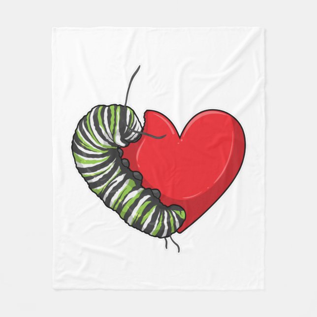 Caterpillar Love Heart Fleece Blanket (Front)
