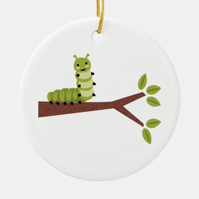 Caterpillar On Tree Ceramic Tree Decoration (Front)