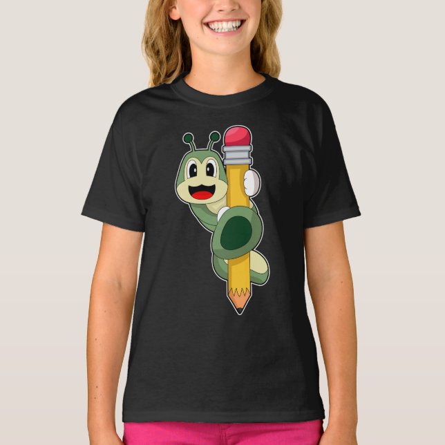 Caterpillar Pupil Pencil School T-Shirt (Front)
