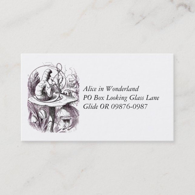 Caterpillar Smoking Hookah and Alice Business Card (Front)