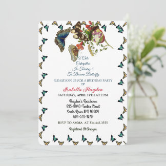 Caterpillar Turning Butterfly Birthday Colourful Invitation