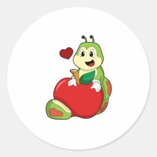 Caterpillar with Apple Classic Round Sticker