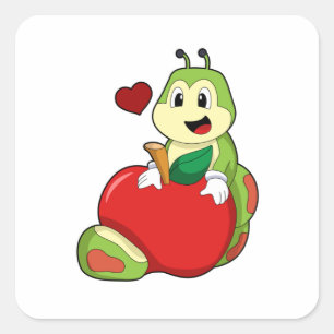 Caterpillar with Apple Square Sticker
