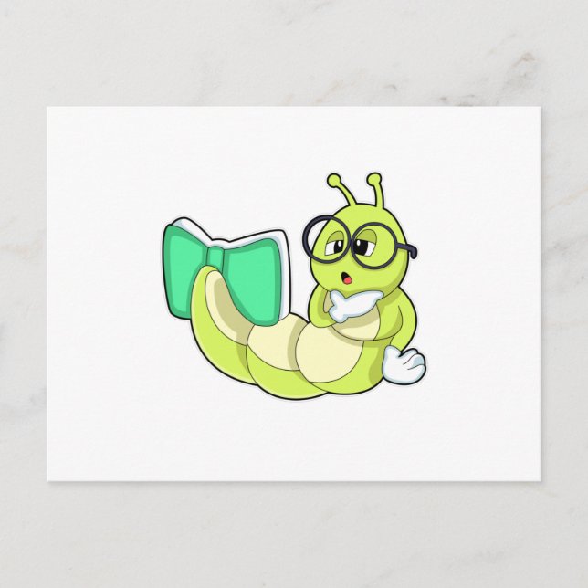 Caterpillar with Book Postcard (Front)