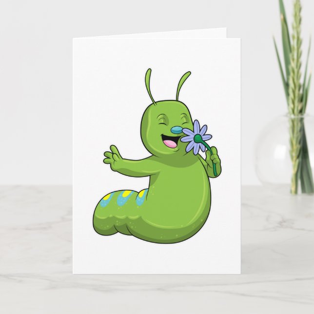 Caterpillar with Flower Daisy Card (Front)