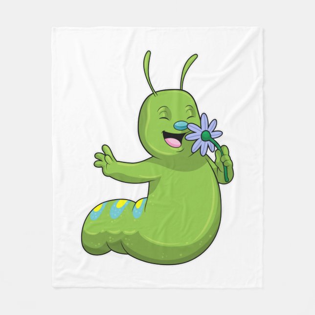 Caterpillar with Flower Daisy Fleece Blanket (Front)