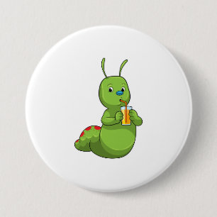 Caterpillar with Glass of Orange juice 7.5 Cm Round Badge