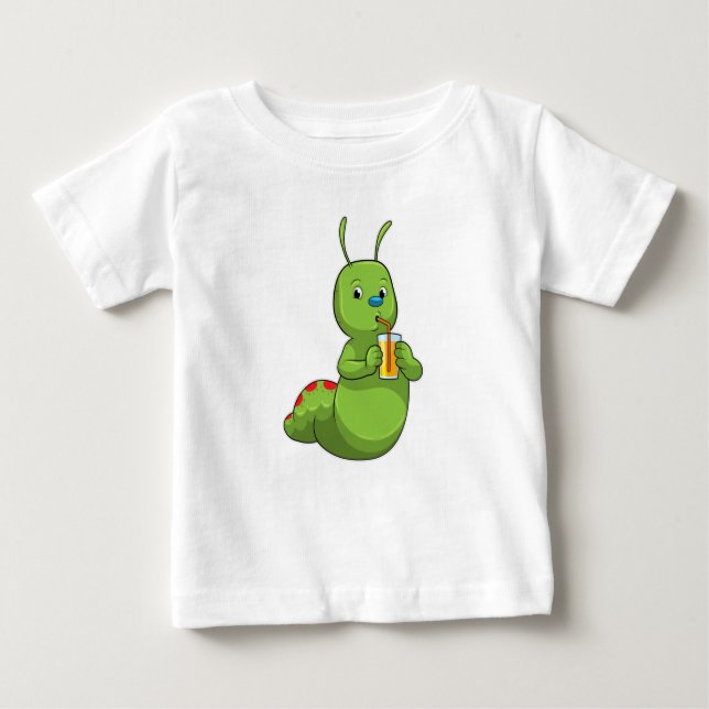 Caterpillar with Glass of Orange juice Baby T-Shirt (Front)