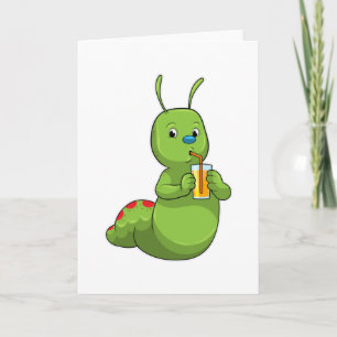 Caterpillar with Glass of Orange juice Card