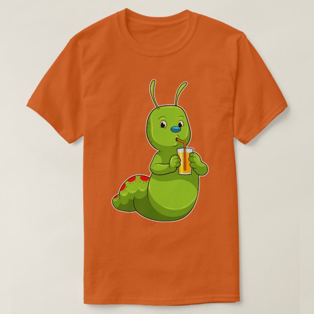 Caterpillar with Glass of Orange juice T-Shirt (Design Front)