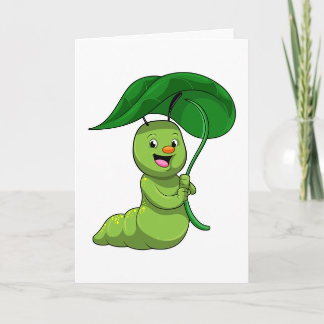 Caterpillar with Leaf as Parasol Card (Front)