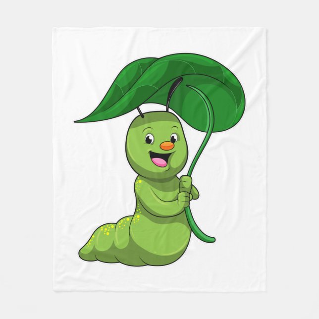 Caterpillar with Leaf as Parasol Fleece Blanket (Front)