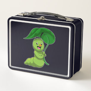 Caterpillar with Leaf as Parasol Metal Lunch Box