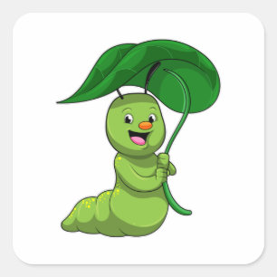 Caterpillar with Leaf as Parasol Square Sticker