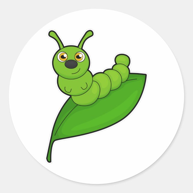 Caterpillar with Leaf Classic Round Sticker (Front)