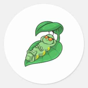 Caterpillar with Leaf Classic Round Sticker