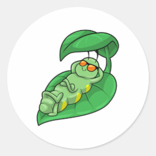 Caterpillar with Leaf Classic Round Sticker
