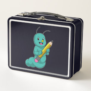 Caterpillar with Pencil Metal Lunch Box
