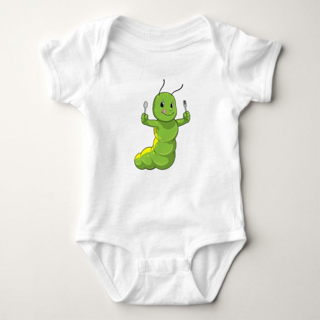 Caterpillar with Spoon & Fork Baby Bodysuit (Front)
