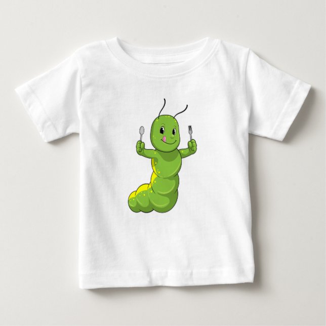 Caterpillar with Spoon & Fork Baby T-Shirt (Front)