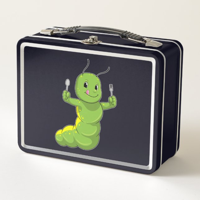 Caterpillar with Spoon & Fork Metal Lunch Box (Front)