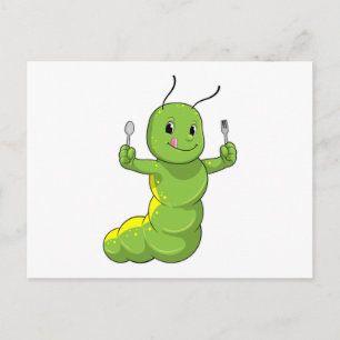 Caterpillar with Spoon & Fork Postcard