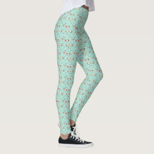 Cateye Glasses Pattern teal with dots Leggings