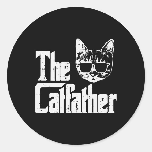 Catfather Funny Cat Dad Fathers Day Movie Pun Papa Classic Round Sticker (Front)