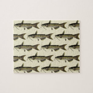 Catfish Fishing, Vintage Marine Life River Fish Jigsaw Puzzle