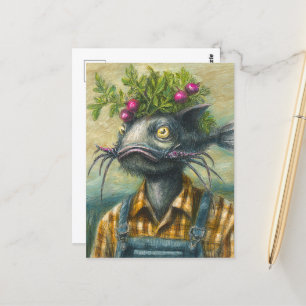 Catfish Gardener Surreal Postcard