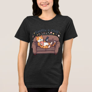 Catflix and Chill Funny Cat Art Tri-Blend Shirt