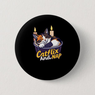 Catflix And Nap - Cosy Cat Relaxation Illustration 6 Cm Round Badge