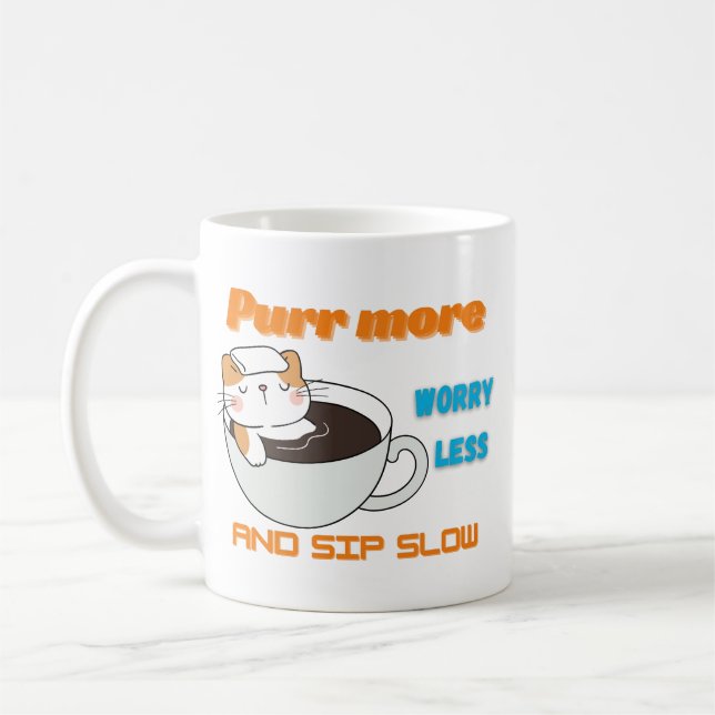 Catful Coffee | Purr More & Sip Slow Art Coffee Mug (Left)