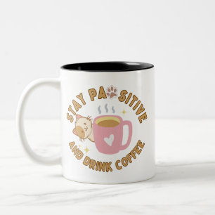 Catful Coffee Vibes – Stay PAWsitive Art Two-Tone Coffee Mug