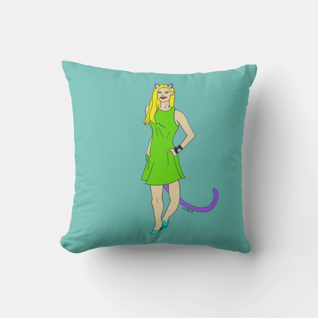 catgirl  button cushion (Front)