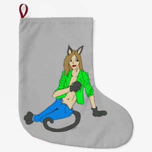 catgirl button large christmas stocking