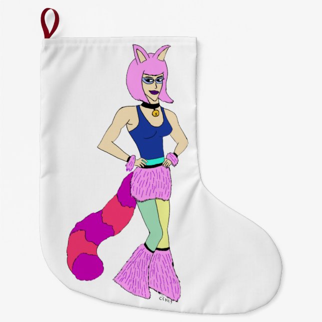 catgirl button large christmas stocking (Front)