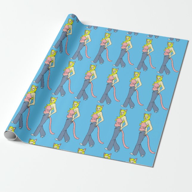 catgirl  button wrapping paper (Unrolled)