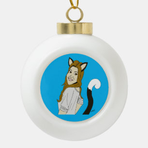 catgirl  ceramic ball christmas ornament