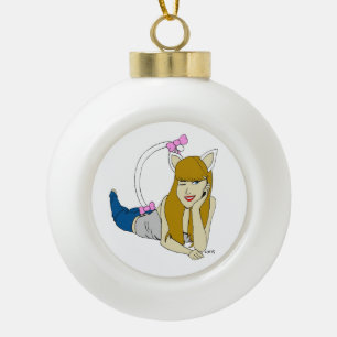 catgirl   ceramic ball christmas ornament