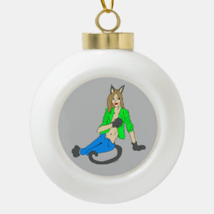 catgirl    ceramic ball christmas ornament