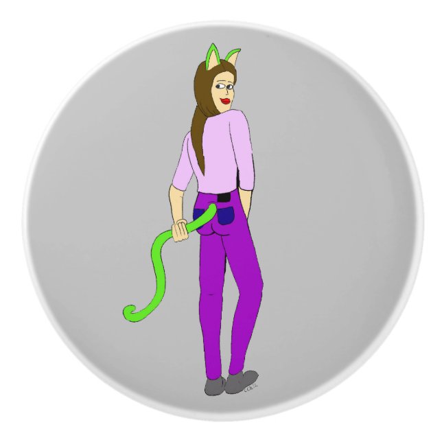 catgirl    ceramic knob (Front)